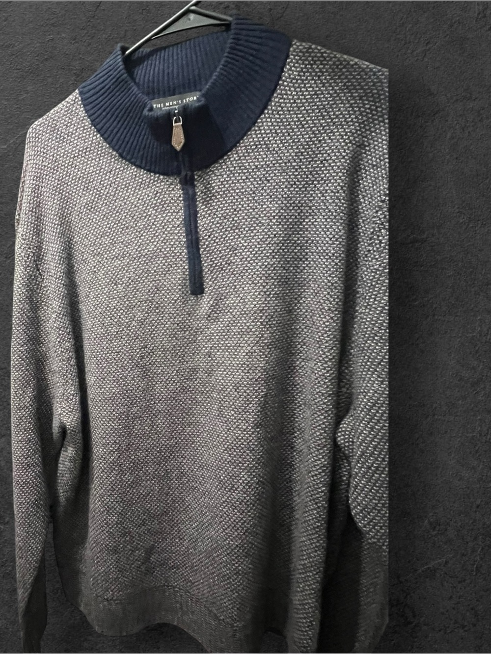 Bloomingdale's Gray Knit Zip Pullover with Navy Collar